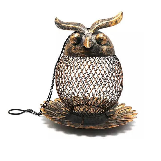 Outdoor Iron Owl Hummingbird Feeder for Courtyards