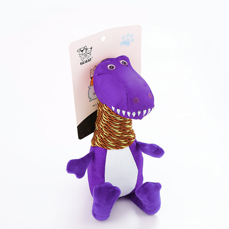Plush Dinosaur Dog Toy with Sound and Chew Features - Purple