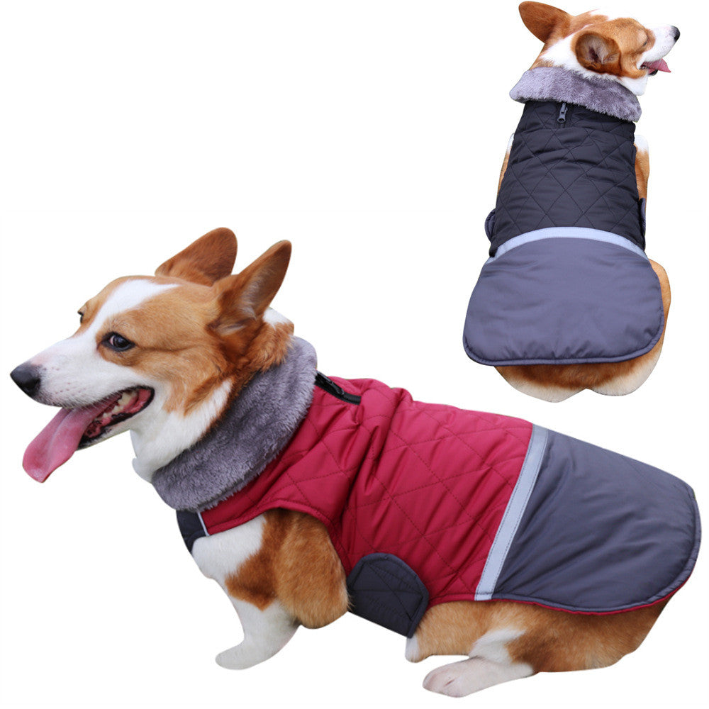Waterproof Reversible Dog Coat with Fur Collar