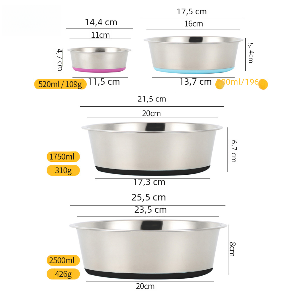 Stainless Steel Pet Bowl with Silicone Base for Dogs & Cats