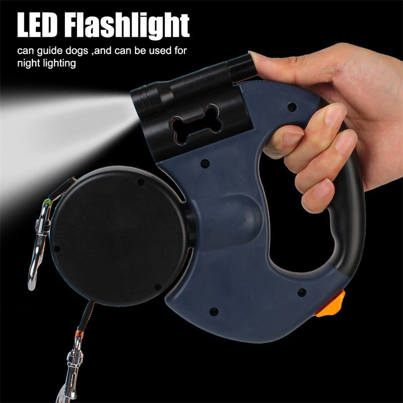 Retractable Dual Dog Leash with Light, 360° Swivel