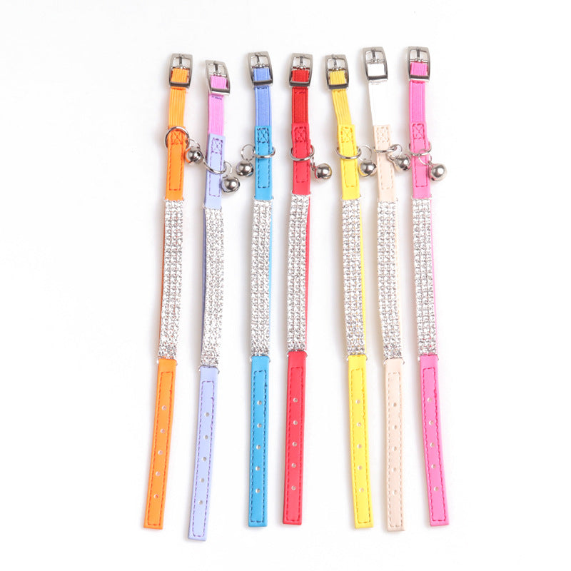 Adjustable PU Dog Collar with Water Diamond for Small Dogs