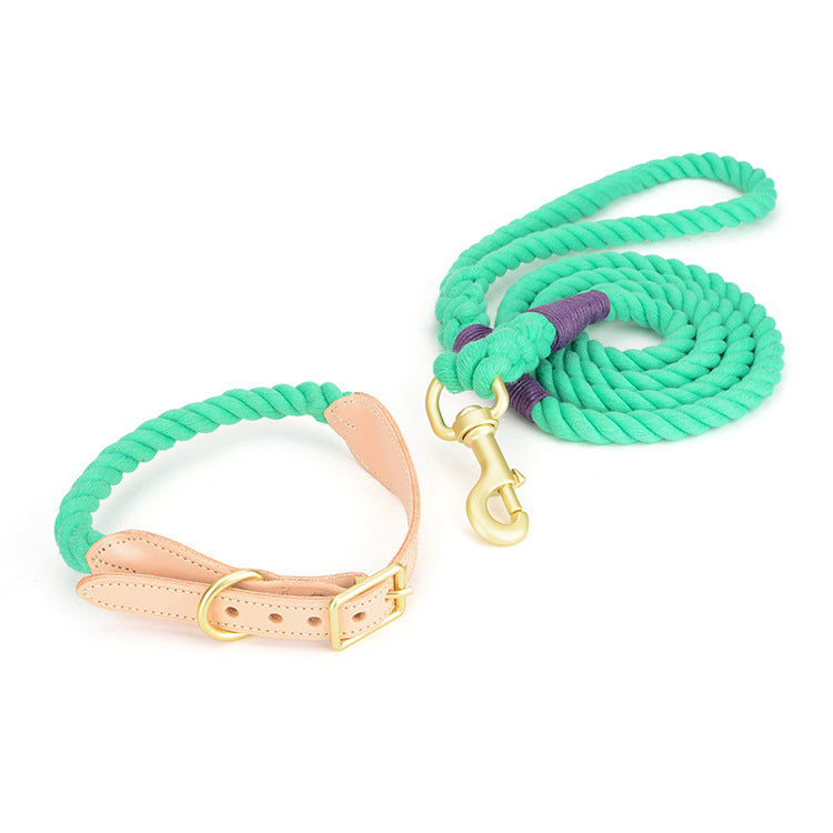 Cowhide Woven Cotton Rope Dog Leash for Pets