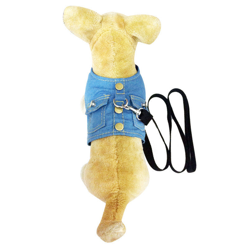 Denim Dog Harness with Leash for Walking Supplies