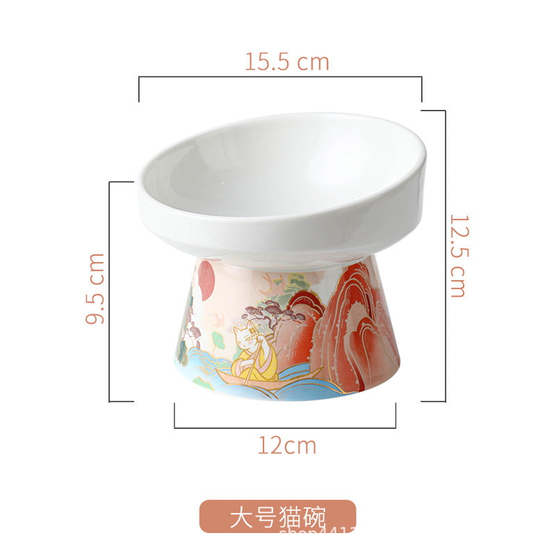 Ceramic Cat Bowl Set with Anti-Spill Design