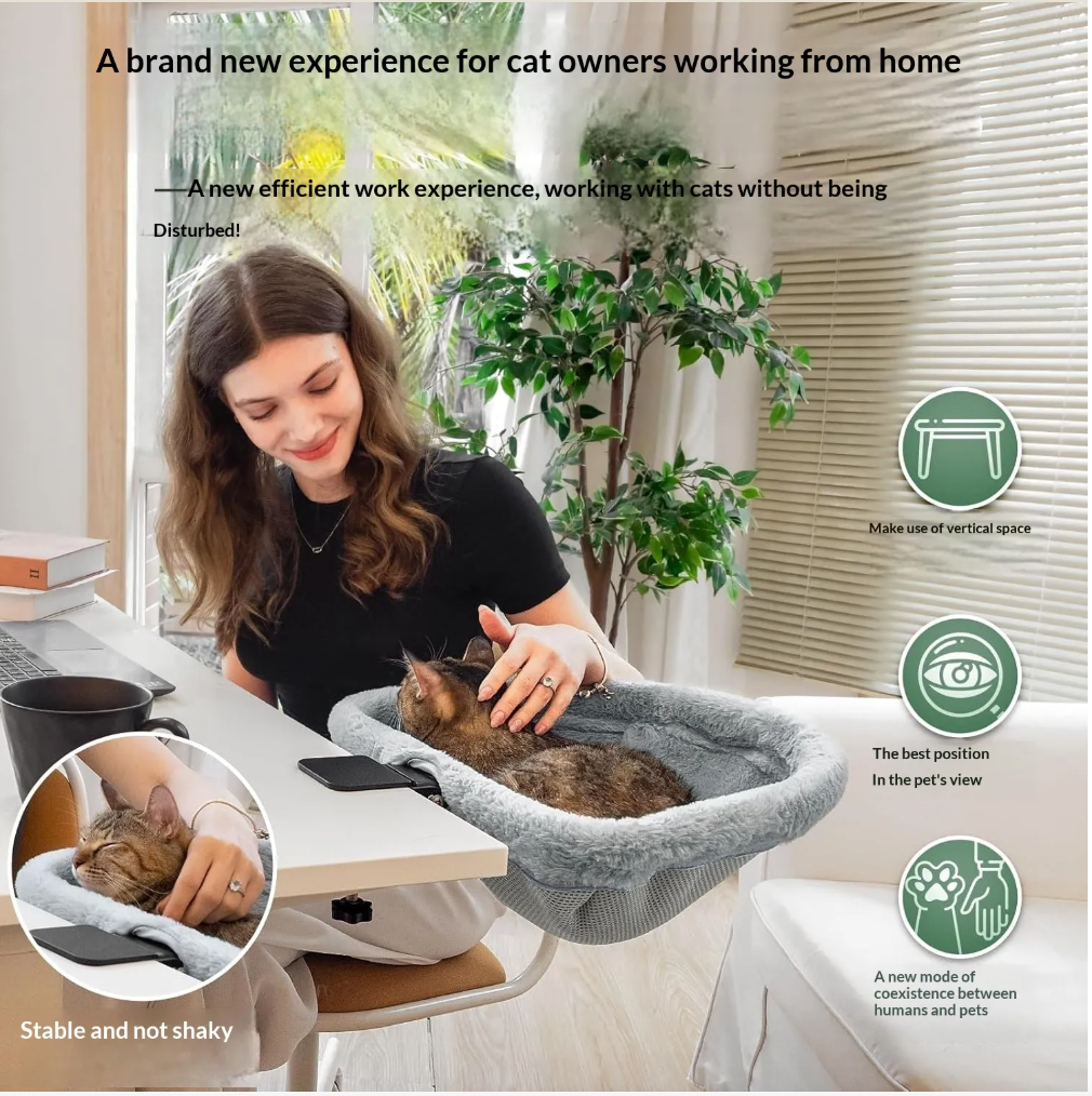 Foldable Cat Bed Attachment for Computer Desk – Space Saving Hanging Pet Hammock