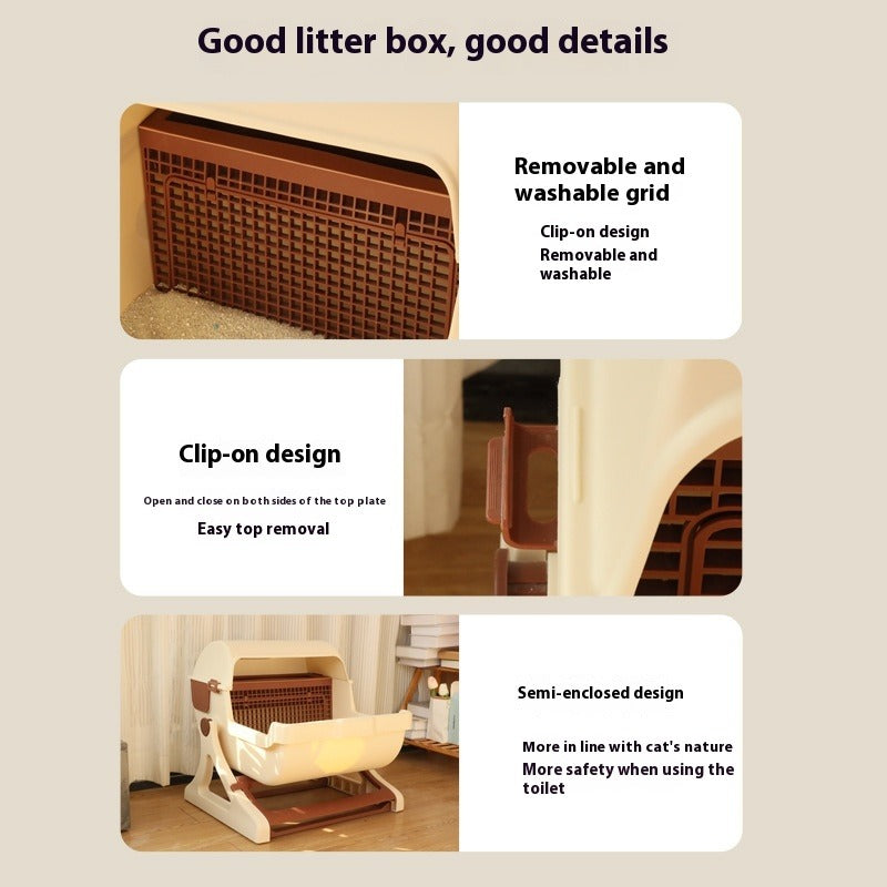 Open Tilting Cat Toilet Semi-automatic Litter Box