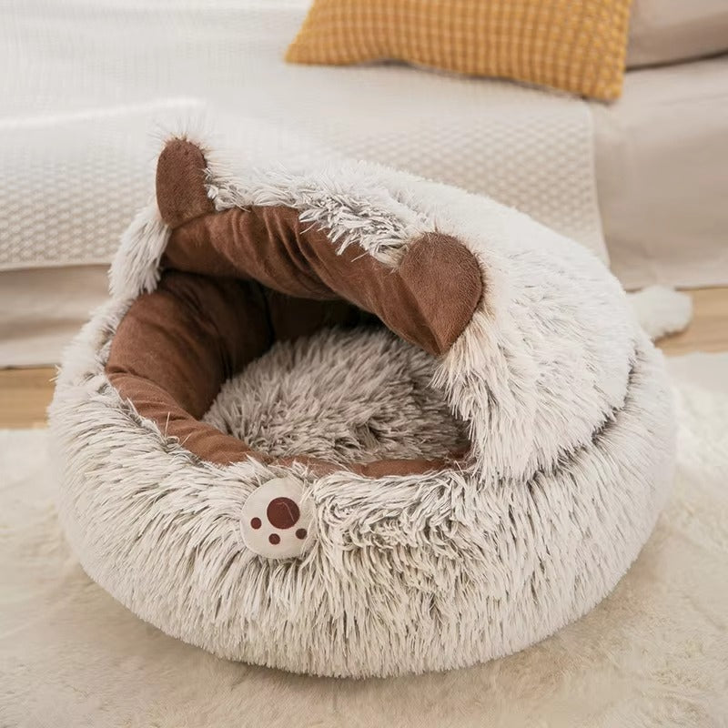 Long Plush Round Cat Bed for Pets
