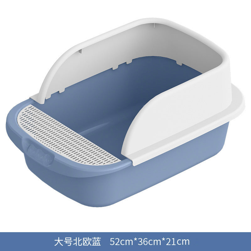 Large Cat Litter Box with Half Enclosure and Splash Guard