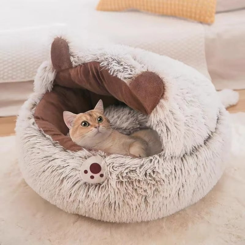 Long Plush Round Cat Bed for Pets