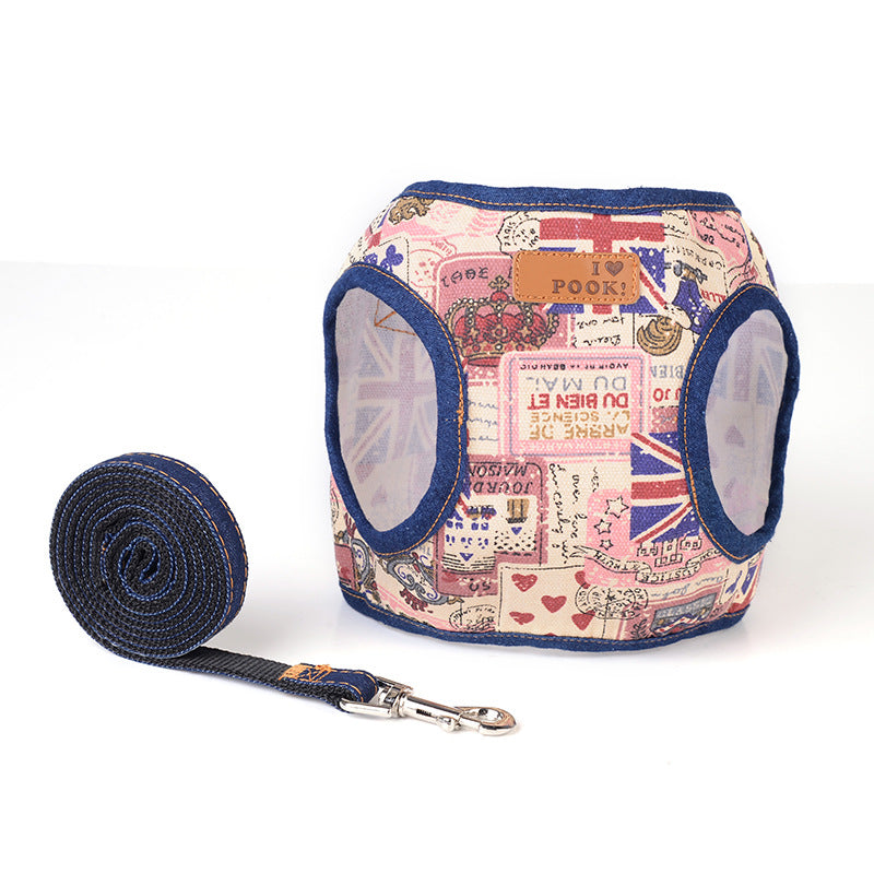 Dog Harness Leash - Denim Pet Safety Strap