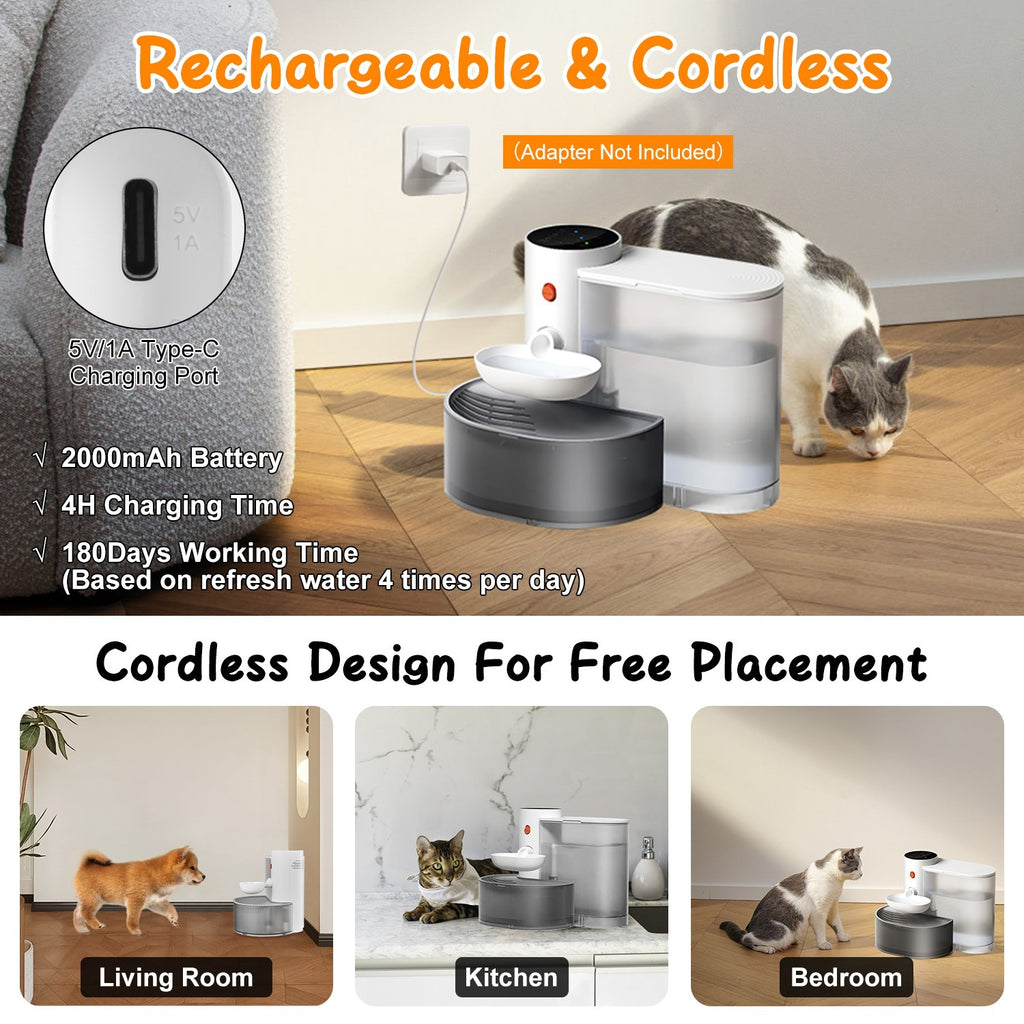 Smart Cordless 3L Pet Water Fountain
