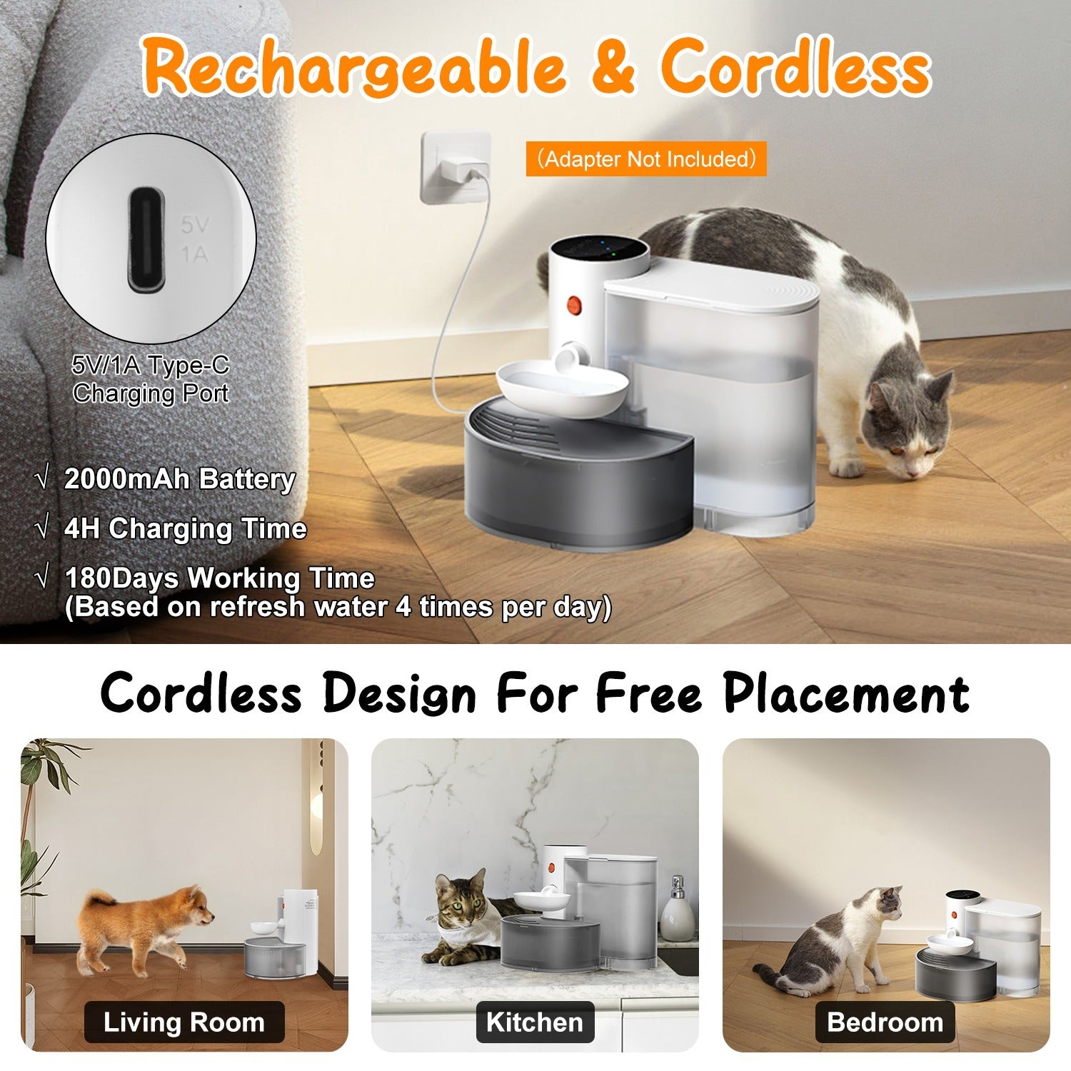 Smart Cordless 3L Pet Water Fountain