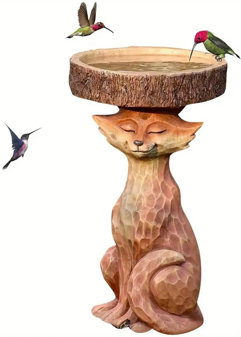 Outdoor Bird Bath Bowl Fox Resin Statue for Garden