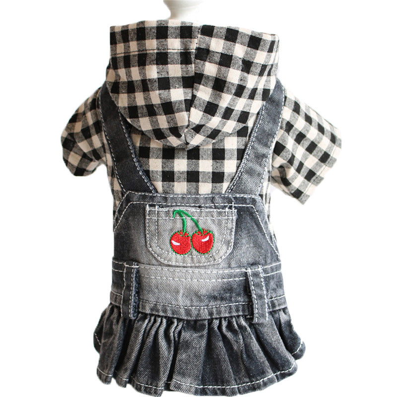 Teddy Puppy Dog Plaid Embroidered Denim Skirt