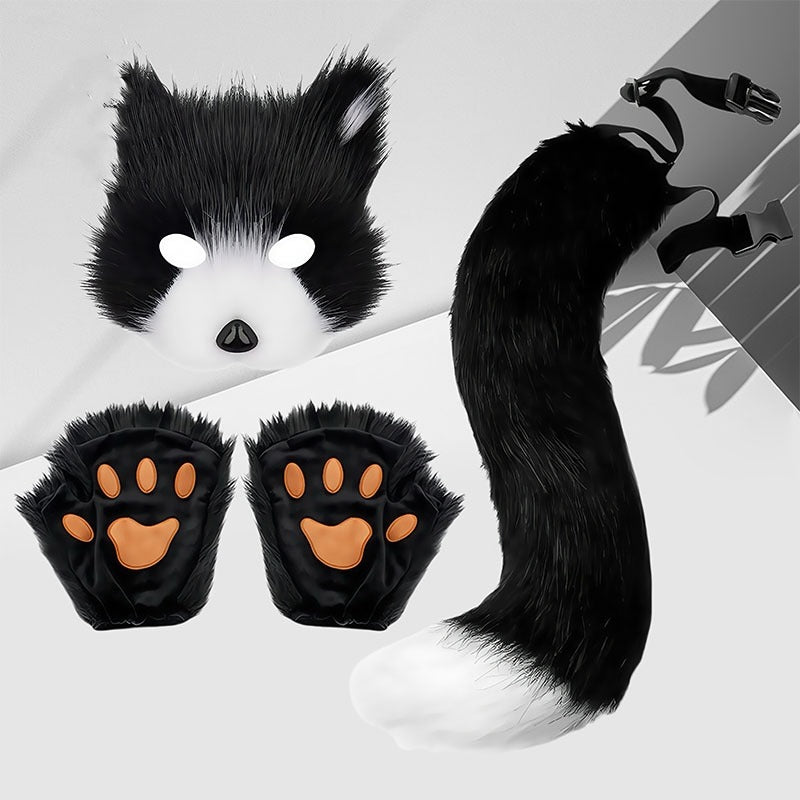 Cute Fox Mask Plush Cat's Paw Gloves Set