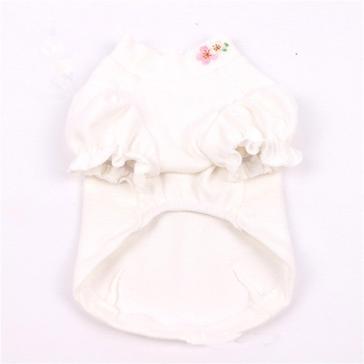 Cute Cotton Embroidered Pet Clothes with Puff Sleeves