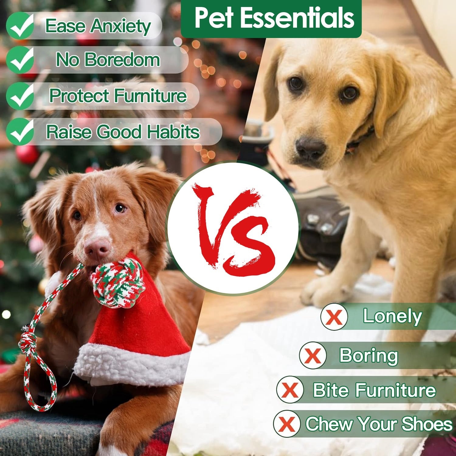5Pcs Christmas Dog Rope Chew Toys Set