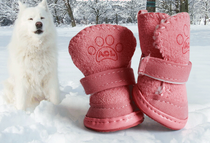 Dog Shoes for Pets, Fleece Snow Boots in Khaki & Pink