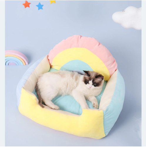 Rectangular Rainbow Pet Bed for Cats and Small Dogs