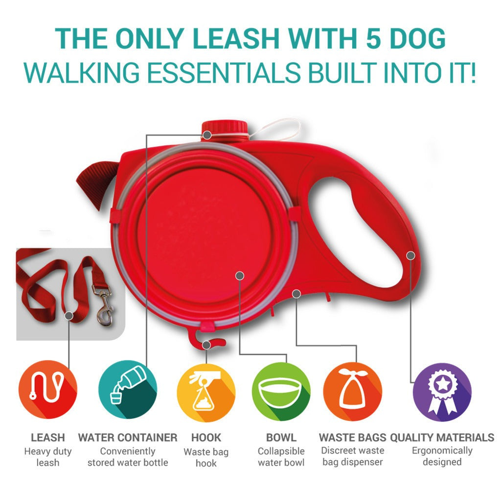 Retractable Dog Leash with Water Bottle