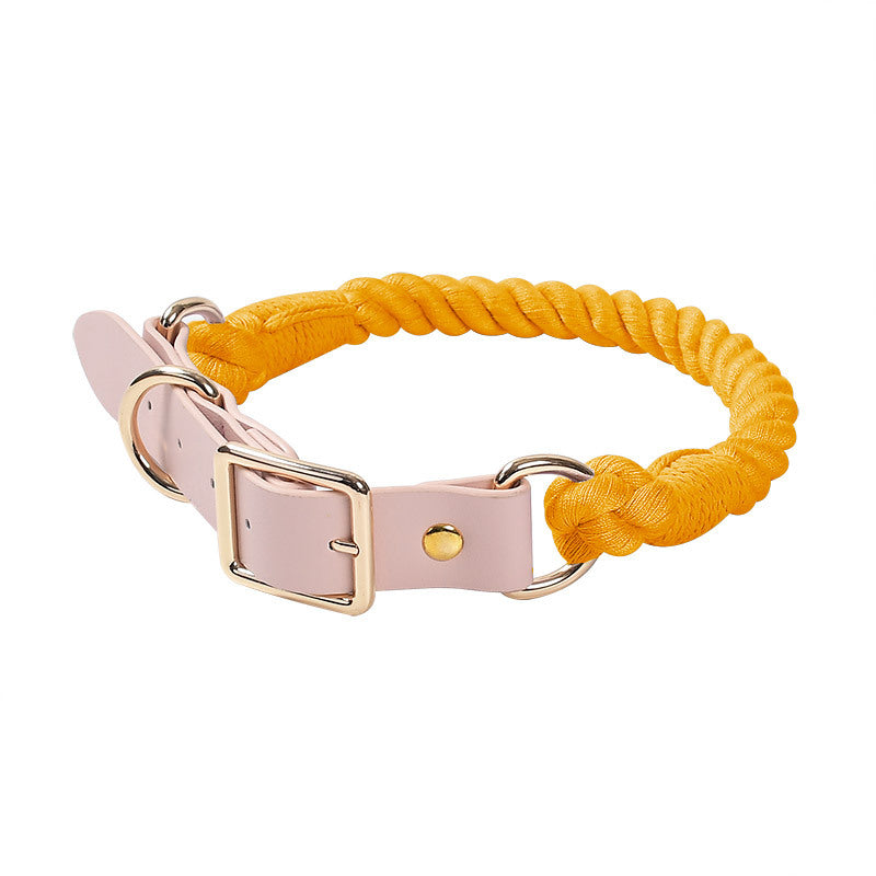Hand Woven Cotton Rope and Leather Pet Collar