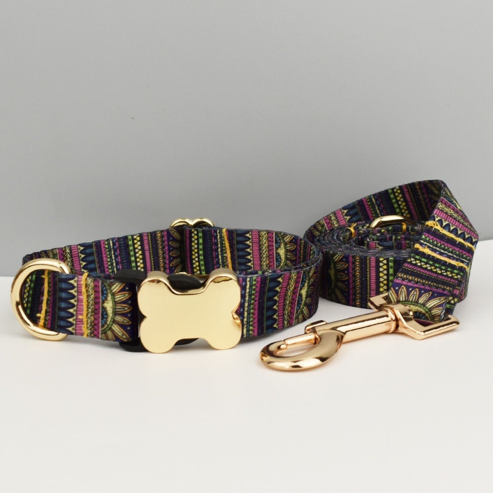 Ethnic Webbing Bone Buckle Pet Collar