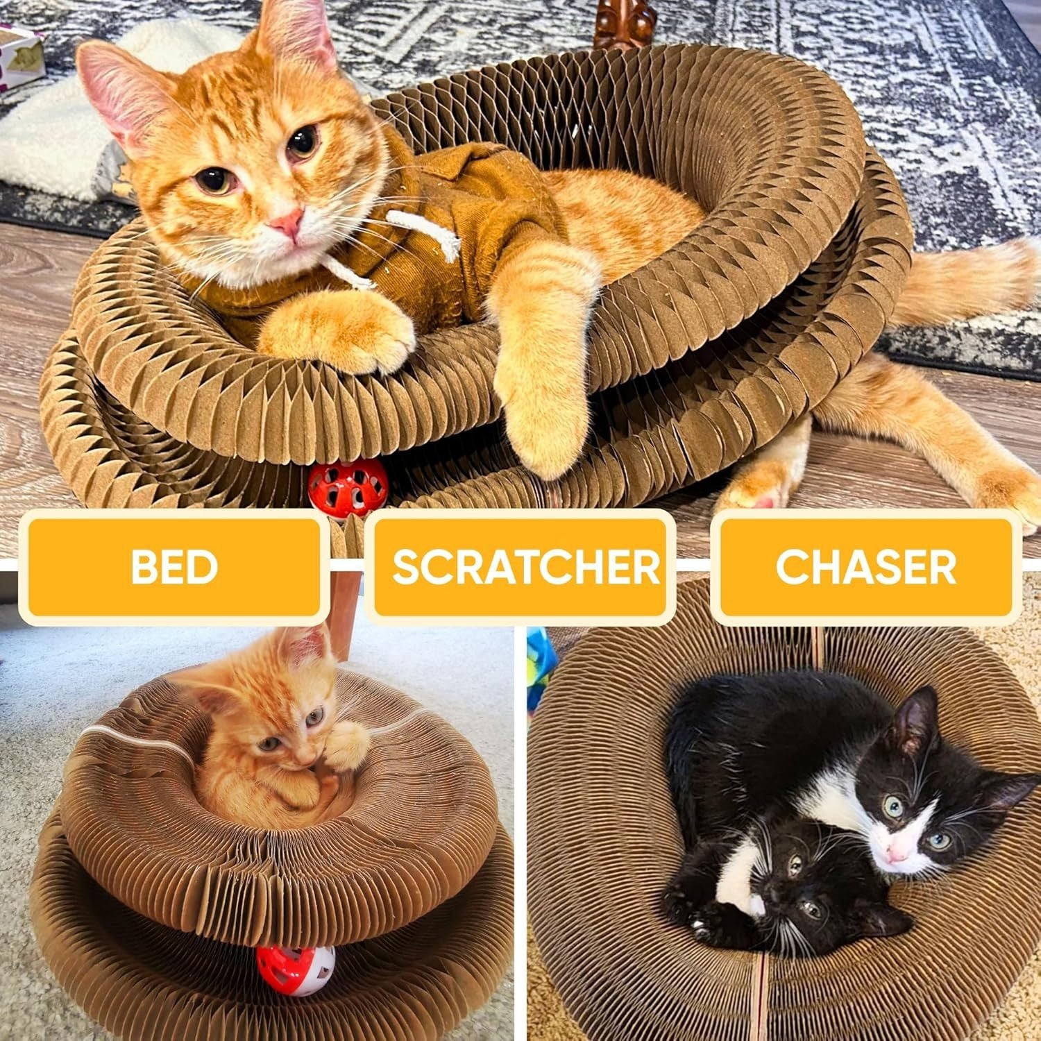 Cat Toy with Bells Accordion Scratching Post