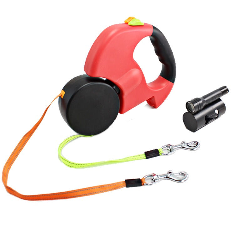 Dual Head Retractable Dog Leash with Flashlight