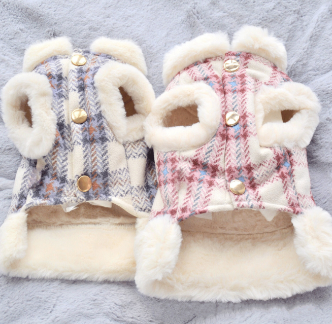 Plaid Warm Lamb Velvet Clothes for Two-Legged Pets