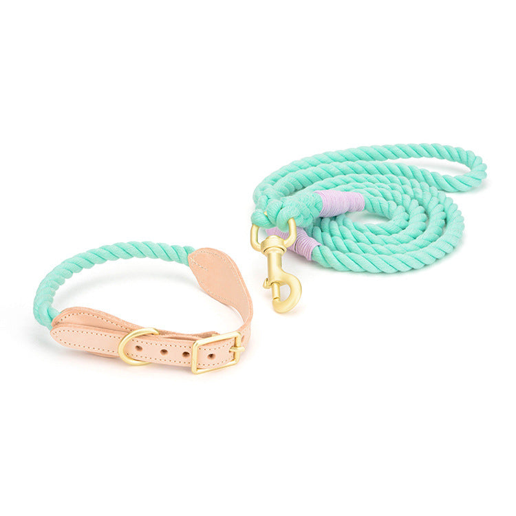 Cowhide Woven Cotton Rope Dog Leash for Pets