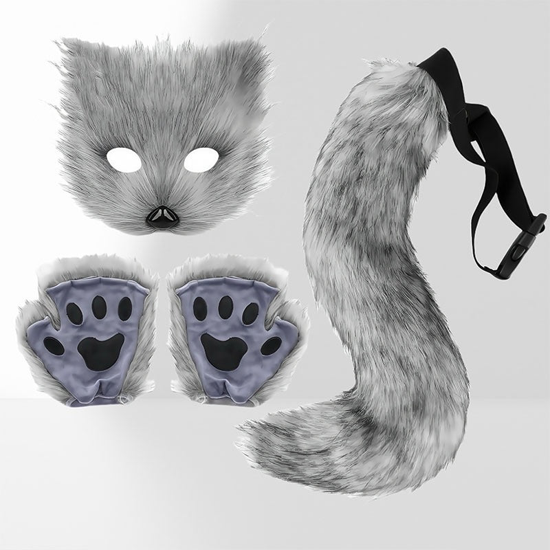 Cute Fox Mask Plush Cat's Paw Gloves Set