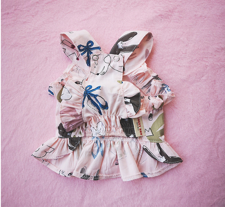 Cartoon Print Cotton Dress for Pets in Spring