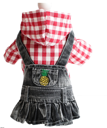 Teddy Puppy Dog Plaid Embroidered Denim Skirt
