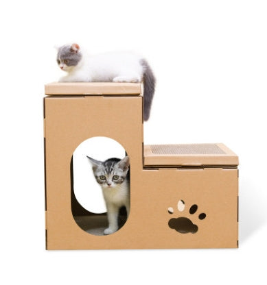 Corrugated Cat House with Two-Tier Scratch Board