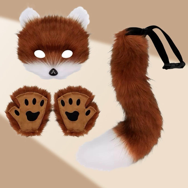 Cute Fox Mask Plush Cat's Paw Gloves Set