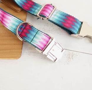 Patterned Dog Collar with Colorful Leash Set and Metal Buckle