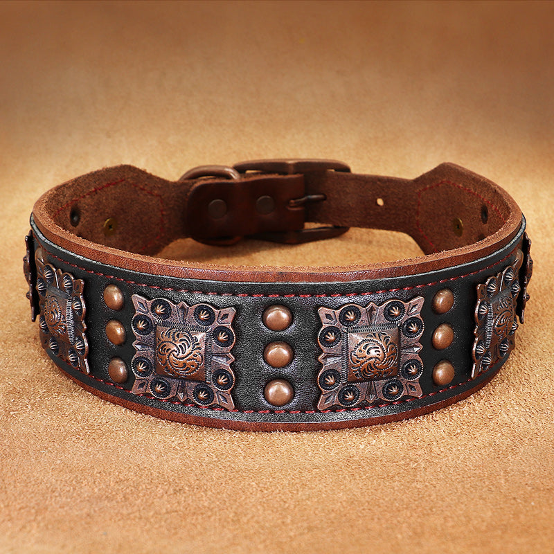 Anti-Bite Cowhide Rivet Dog Collar