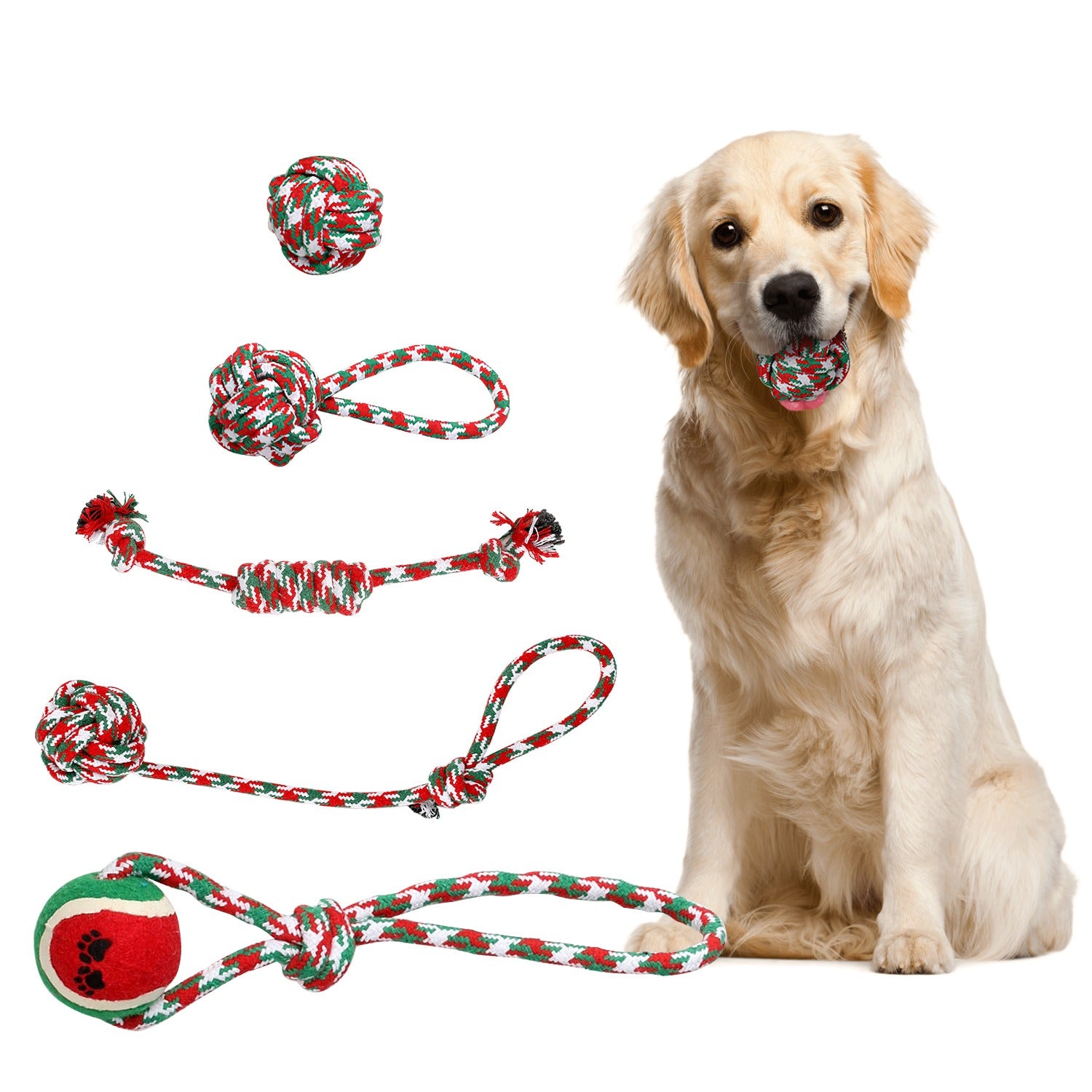 5Pcs Christmas Dog Rope Chew Toys Set