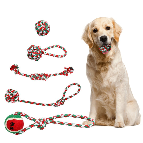 5Pcs Christmas Dog Rope Chew Toys Set