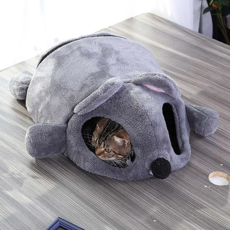 Gray Mouse Cat Bed for Warmth