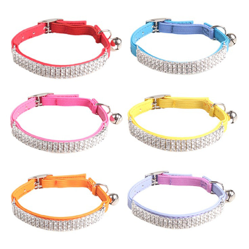 Adjustable PU Dog Collar with Water Diamond for Small Dogs