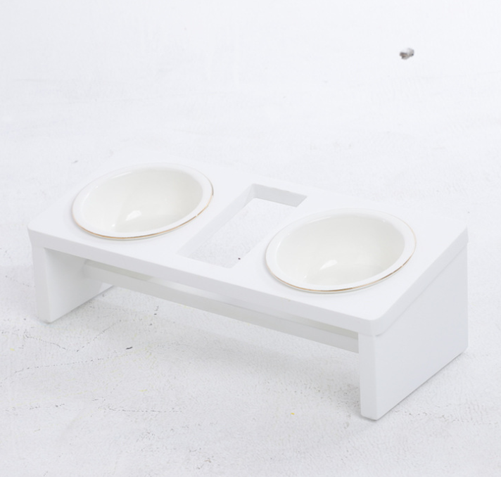 Tri-Color Cat Bowl Stand with Inclined Design