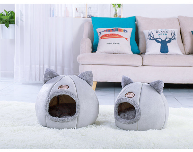Warm Semi-Enclosed Cat and Dog Bed for Deep Sleep