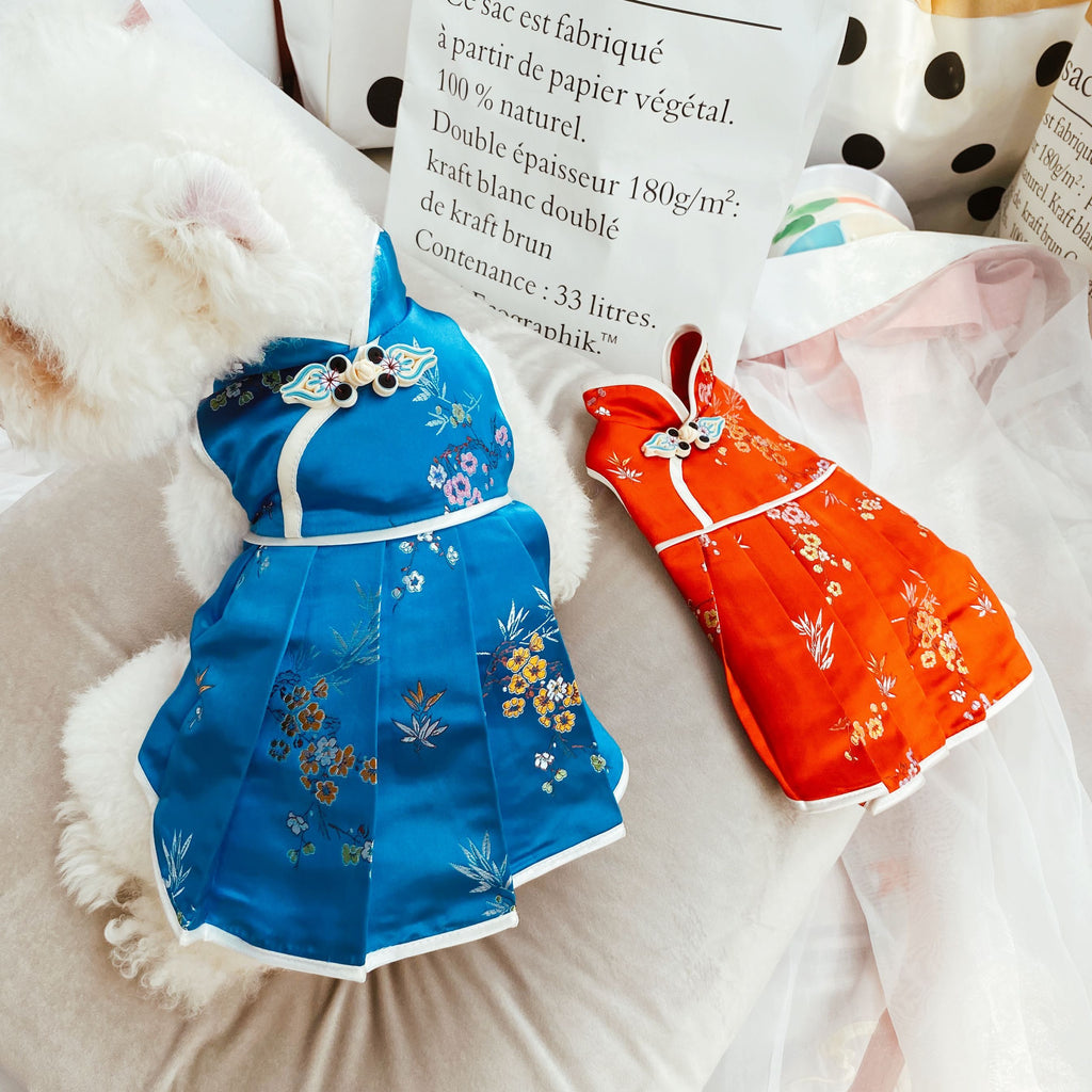 Pisces Red and Blue Chinese Style Pet Cheongsam