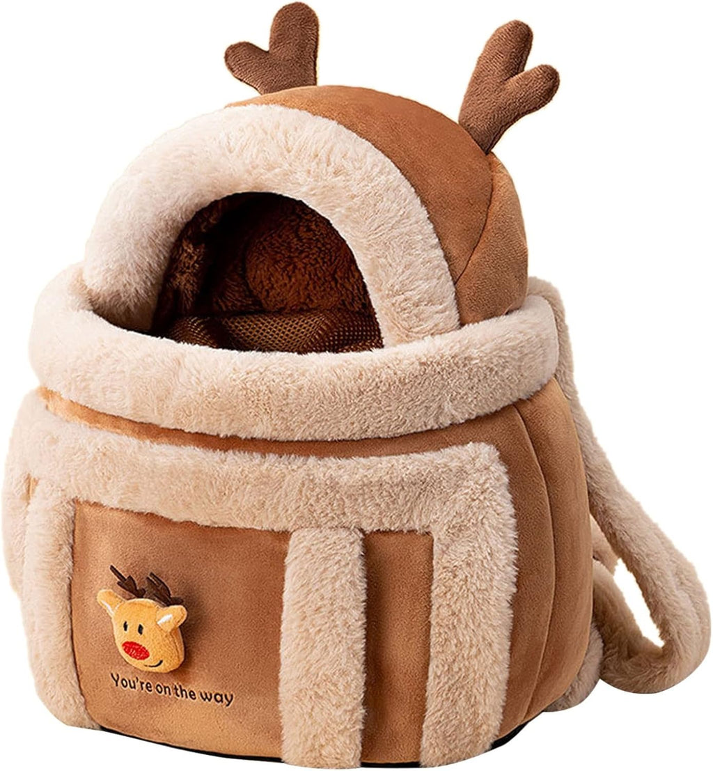 Plush Reindeer Pet Carrier Backpack with Hand Warmers