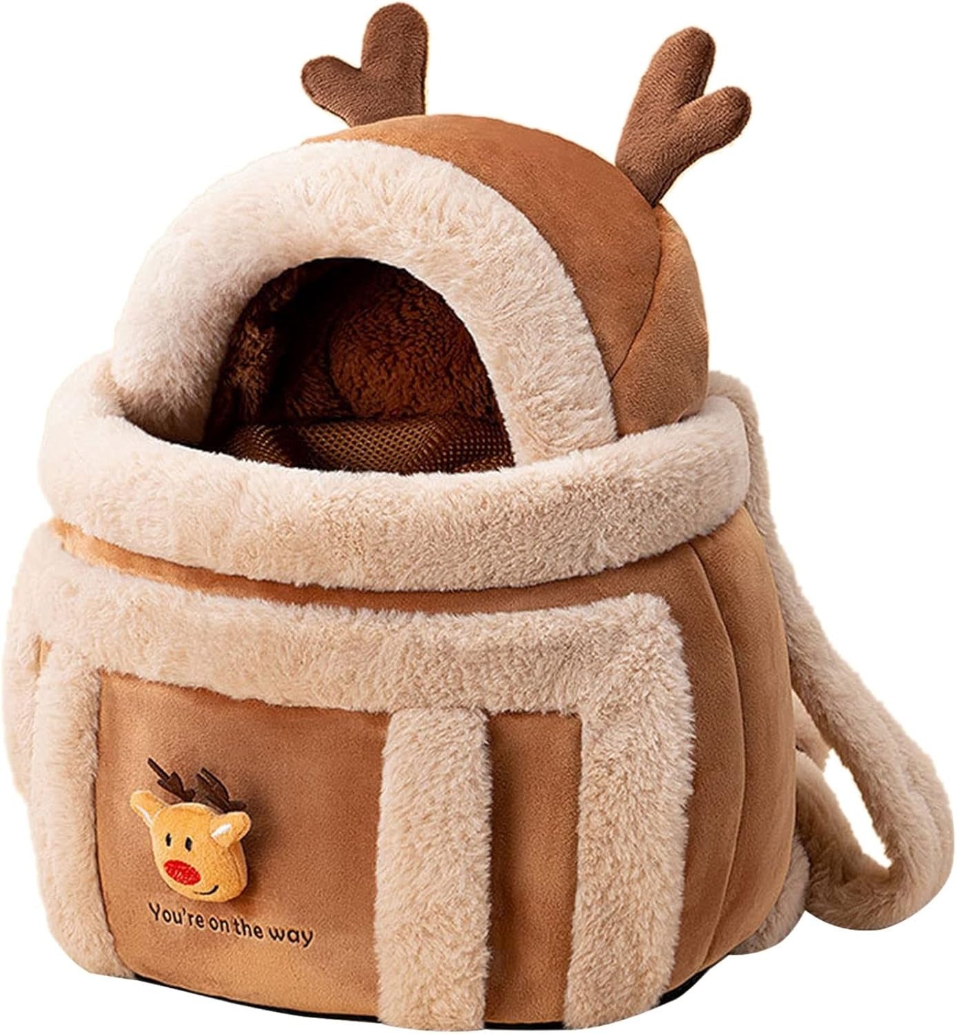 Plush Reindeer Pet Carrier Backpack with Hand Warmers