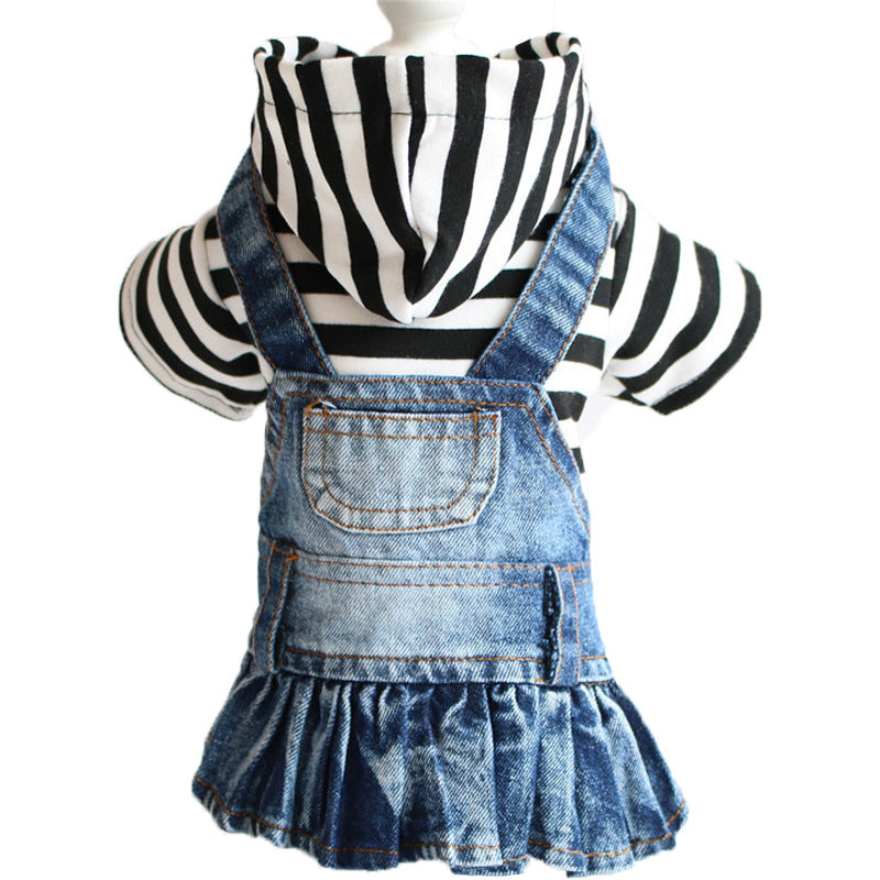 Teddy Puppy Dog Plaid Embroidered Denim Skirt