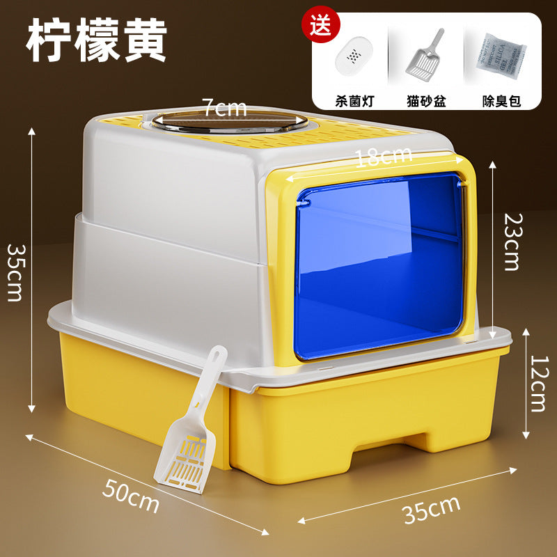 Extra Large Enclosed Cat Litter Box with Drawer System