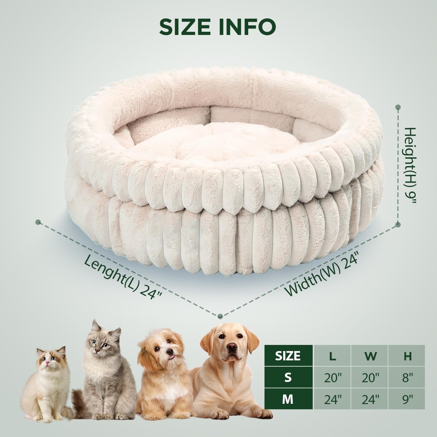 Washable Plush Cat Bed with Anti-Slip Bottom
